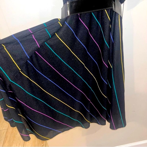 Vintage Rainbow Striped Sally Lou Day Dress Belted Large - Picture 5 of 9